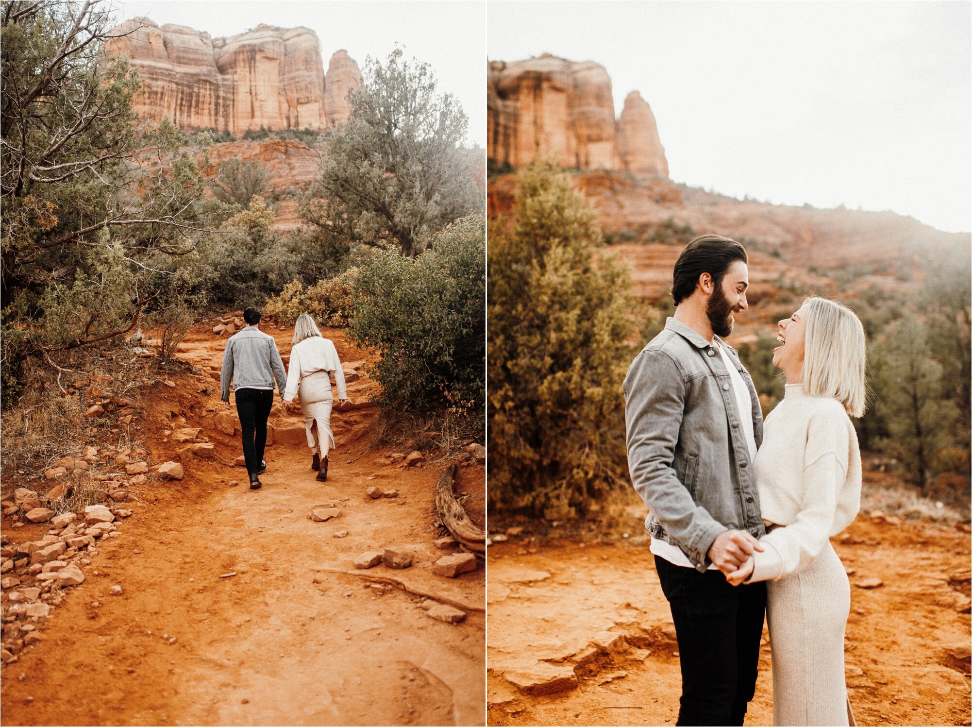  sedona arizona engaged couple taking photos for save the date wedding 